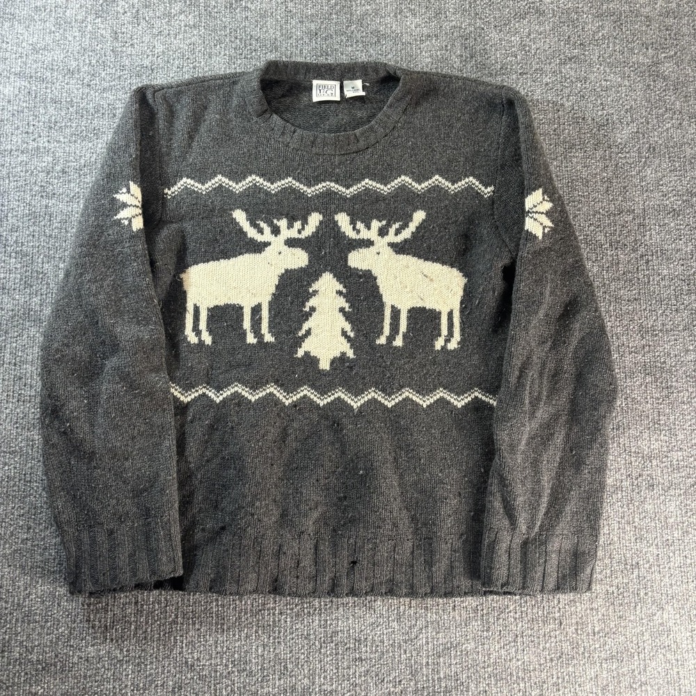 Vintage Field‎ Gear Sweater Mens Medium Wool Moose Christmas Crewneck Hong Kong